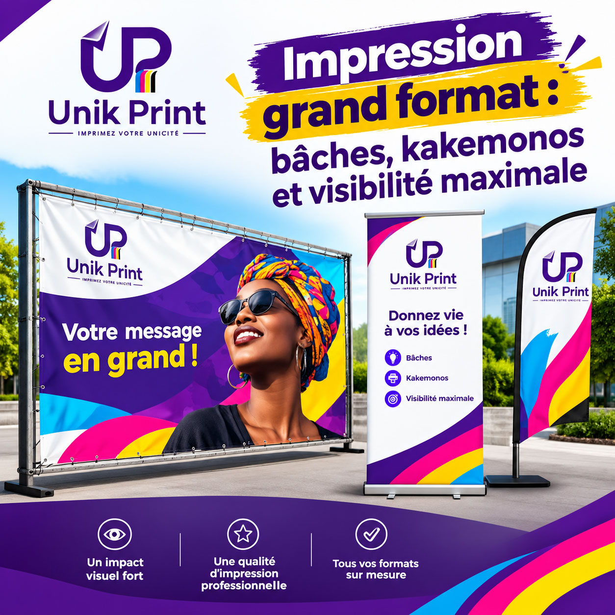 Impression grand format : bâches, kakemonos et visibilité maximale