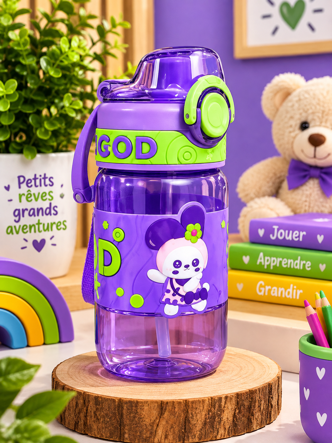 MG-001 - Gourde Enfant Personnalisable avec Photo – Violette & Verte